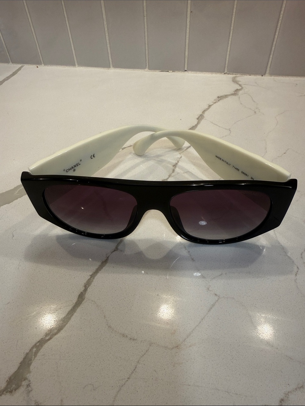 CHANEL Black Frame White Temples Sunglasses